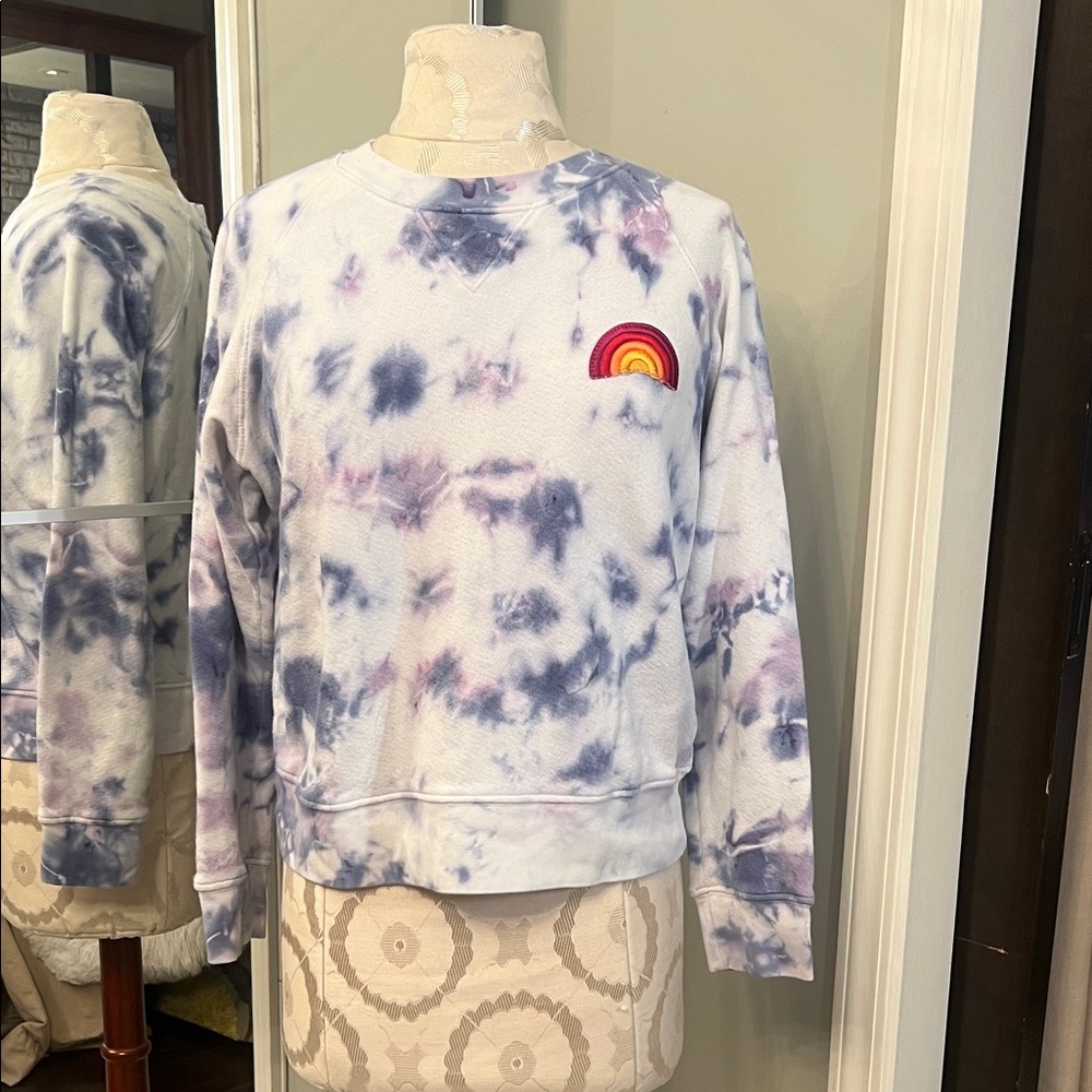 MOTHER White and Light Blue Tie-Dye Crew Sweatshirt